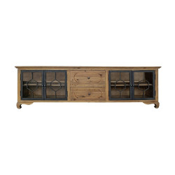 MUEBLE TV MADERA RECICLADA HIERRO Y CRISTAL