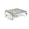 MESA CENTRO CUADRADA PATAS CROMADAS CONCHAS CRISTAL