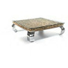 MESA CENTRO CUADRADA PATAS CROMADASMADERA CRISTAL