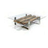 MESA CENTRO CUADRADA PATAS CROMADAS TRONCO MADERA CRISTAL