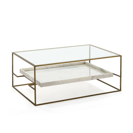 MESA DE CENTRO 111X76X45 CRISTALMARMOL BLANCOMETAL DORADO