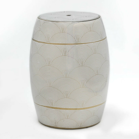 TABURETE 32X32X43 CERAMICA BLANCODORADO