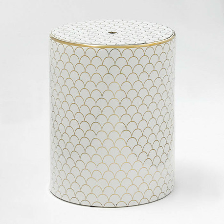 TABURETE 33X33X43 CERAMICA BLANCODORADO