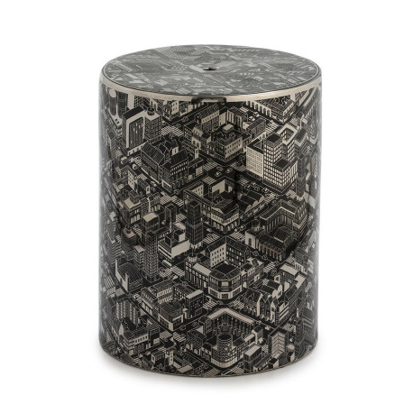 TABURETE 33x33x45 CERAMICA NEGRO/PLATA