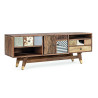 MUEBLE TV NICHOS CAJONES Y PUERTA MADERA RECICLADA DE MANGO Y ACACIA