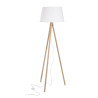 LAMPARA PISO ESTRUCTURA TRIPODE MADERA PANTALLA BLANCA