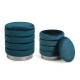 POUF CONTENEDOR SET 2 TAPIZADO EFECTO TERCIOPELO AZUL BASE COLOR PLATA