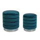 POUF CONTENEDOR SET 2 TAPIZADO EFECTO TERCIOPELO AZUL BASE COLOR PLATA