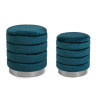 POUF CONTENEDOR SET 2 TAPIZADO EFECTO TERCIOPELO AZUL BASE COLOR PLATA