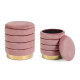 PUFF CONTENEDOR SET 2 TAPIZADO EFECTO TERCIOPELO ROSA BASE COLOR ORO