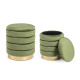 PUFF CONTENEDOR SET 2 TAPIZADO EFECTO TERCIOPELO VERDE BASE COLOR ORO