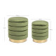 PUFF CONTENEDOR SET 2 TAPIZADO EFECTO TERCIOPELO VERDE BASE COLOR ORO