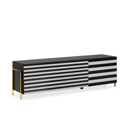 MUEBLE TV 145x44x46 CRISTAL BLANCO/NEGRO/ACERO DORADO CHAMPAGNE/DM NEGRO