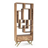 ESTANTERIA NICHOS IRREGULARES 1 CAJON MADERA ACACIA PATAS ACERO DORADO