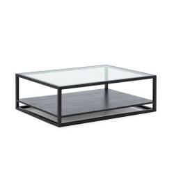 MESA DE CENTRO 120X90X40 CRISTAL/MADERA NEGRO