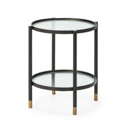 MESA AUXILIAR 51x51x56 METAL NEGRO/LATON VIEJO/CRISTAL