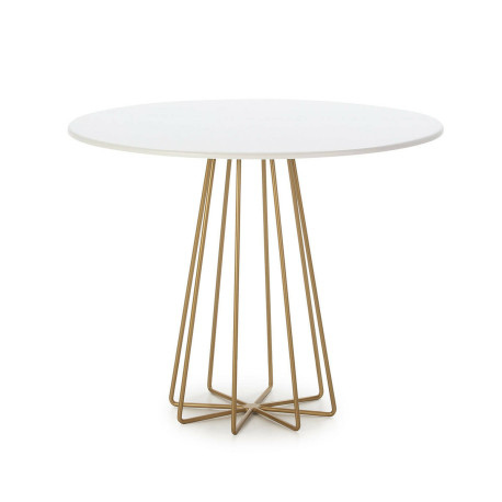 MESA COMEDOR 95x95x75 METAL DORADO/DM BLANCO