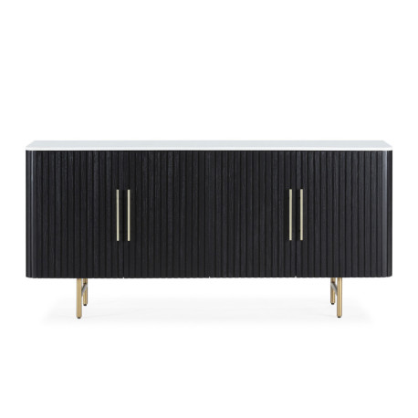 APARADOR 180x45x84 MADERA NEGRO/MARMOL ARTIFICIAL BLANCO/METAL DORADO