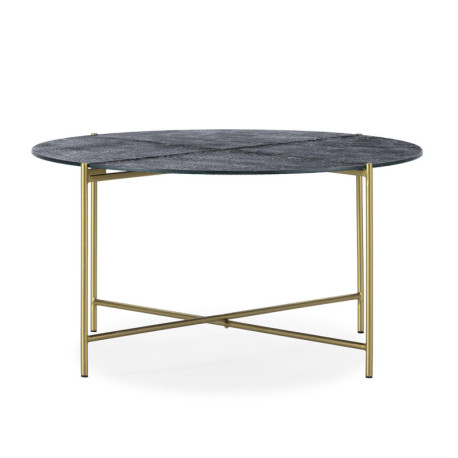 MESA DE CENTRO 78x78x40 CRISTAL ARENADO AZUL/METAL DORADO