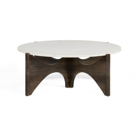 MESA DE CENTRO 92X92X44 MADERA MARRON/MARMOL BLANCO