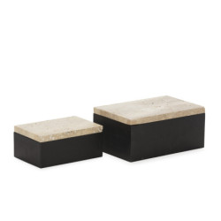 SET/2 CAJA 26X17X12/20X13X9 MADERA NEGRO/MARMOL TRAVENTINO