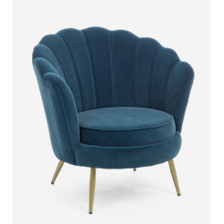 SILLON CON BRAZOS TIPO OSTRA AZUL EFECTO TERCIOPELO