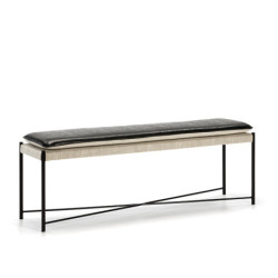 BANCO 132x33x48 METAL NEGRO/TELA GRIS CLARO/P.PIEL NEGRO
