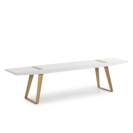 BANCO 190x35x45 MADERA BLANCO/METAL DORADO