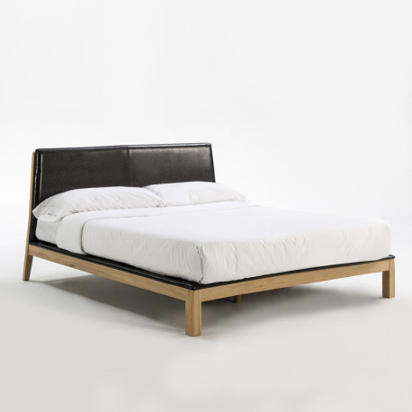 CAMA 191x202x101 MADERA FRESNO/P.PIEL NEGRO