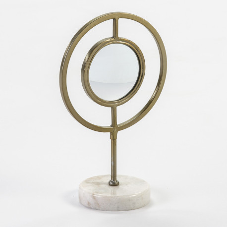 CENTRO DE MESA 22x13x36 ESPEJO/MARMOL BLANCO/METAL DORADO