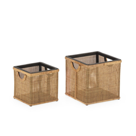 CESTO SET/2 31x31x31 / 25x25x25 MADERA NEGRO/RATAN NATURAL