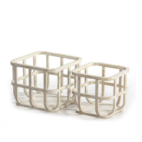 CESTO SET/2 39x40x31 / 30x31x29 MADERA BLANCO ANTIQUE