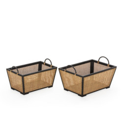 CESTO SET/2 52x35x30 / 47x28x28 MADERA NEGRO/RATAN NATURAL