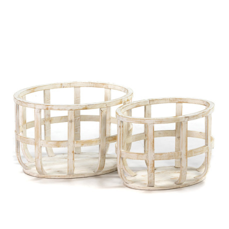 CESTO SET/2 53x40x34 / 44x31x32 MADERA BLANCO ANTIQUE