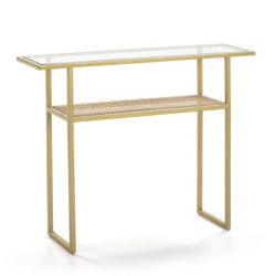 CONSOLA 100x27x80 CRISTAL/RATAN/METAL DORADO