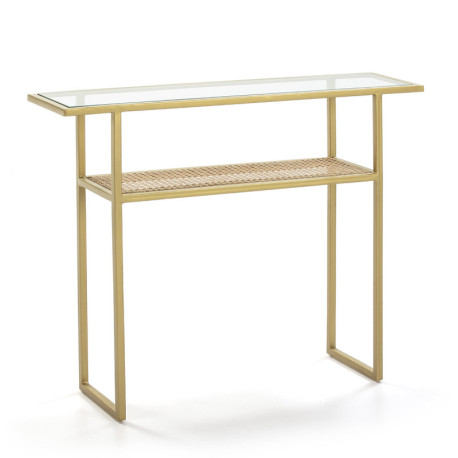 CONSOLA 100x27x80 CRISTAL/RATAN/METAL DORADO