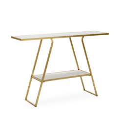 CONSOLA 119x30x80 METAL DORADO/MARMOL BLANCO