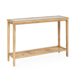 CONSOLA 120x36x80 MADERA NATURAL/CRISTAL/RATAN