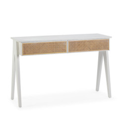 CONSOLA 120x40x80 MADERA BLANCO/RATAN NATURAL