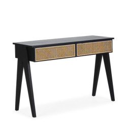 CONSOLA 120x40x80 MADERA NEGRO/RATAN NATURAL