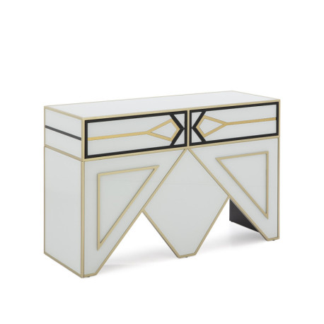 CONSOLA 120x45x80 CRISTAL BLANCO/NEGRO / METAL DORADO / DM DORADO/NEGRO