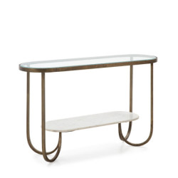 CONSOLA 122x39x76 CRISTAL/MARMOL BLANCO/METAL DORADO