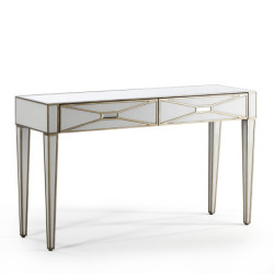CONSOLA 133x40x78 ESPEJO/CRISTAL BLANCO/DM DORADO