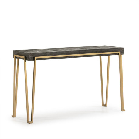 CONSOLA 140x45x82 MADERA NATURAL OSCURO/METAL DORADO