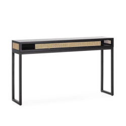 CONSOLA 142x30x84 MADERA NEGRO/RATAN NATURAL/METAL NEGRO