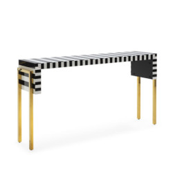 CONSOLA 156x38x85 CRISTAL BLANCO/NEGRO/ACERO DORADO CHAMPAGNE/DM NEGRO