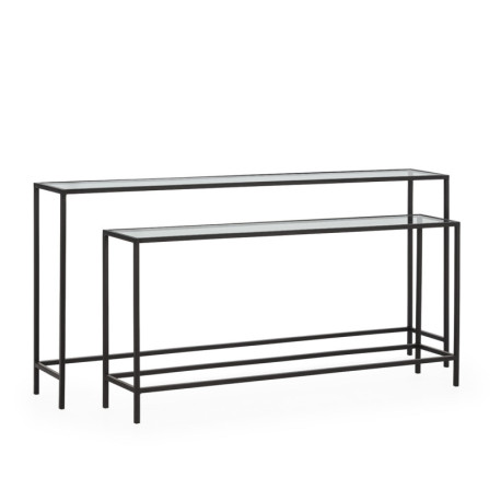 CONSOLA SET/2 148x24x70/122x24x56 METAL NEGRO/CRISTAL