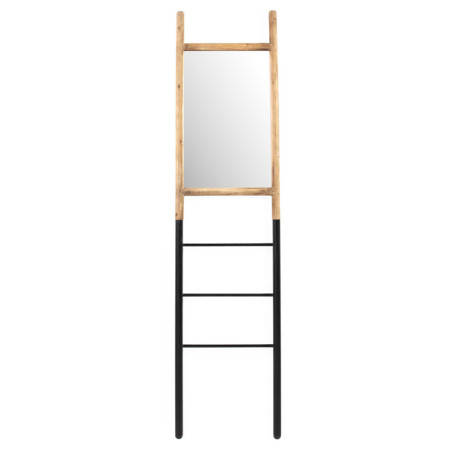 ESPEJO-ESCALERA 43x3x184 CRISTAL/METAL NEGRO/MADERA NATURAL