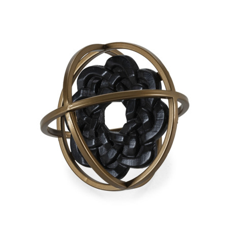 FIGURA 17x17x17 METAL DORADO/MADERA NEGRO