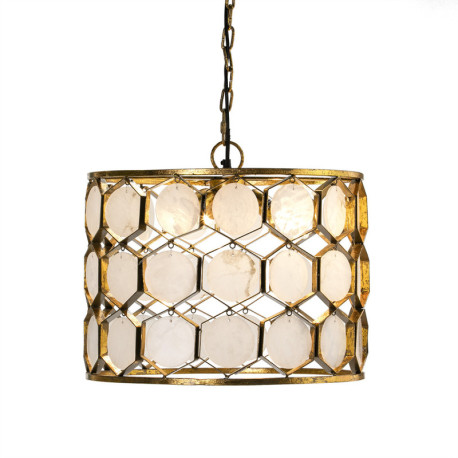 LAMPARA DE TECHO 46x46x40 METAL DORADO/MARMOL BLANCO